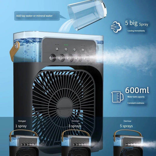 Portable Air Cooler Fan - 600ml Water Tank, 3-Speed Cooling for Home/Office